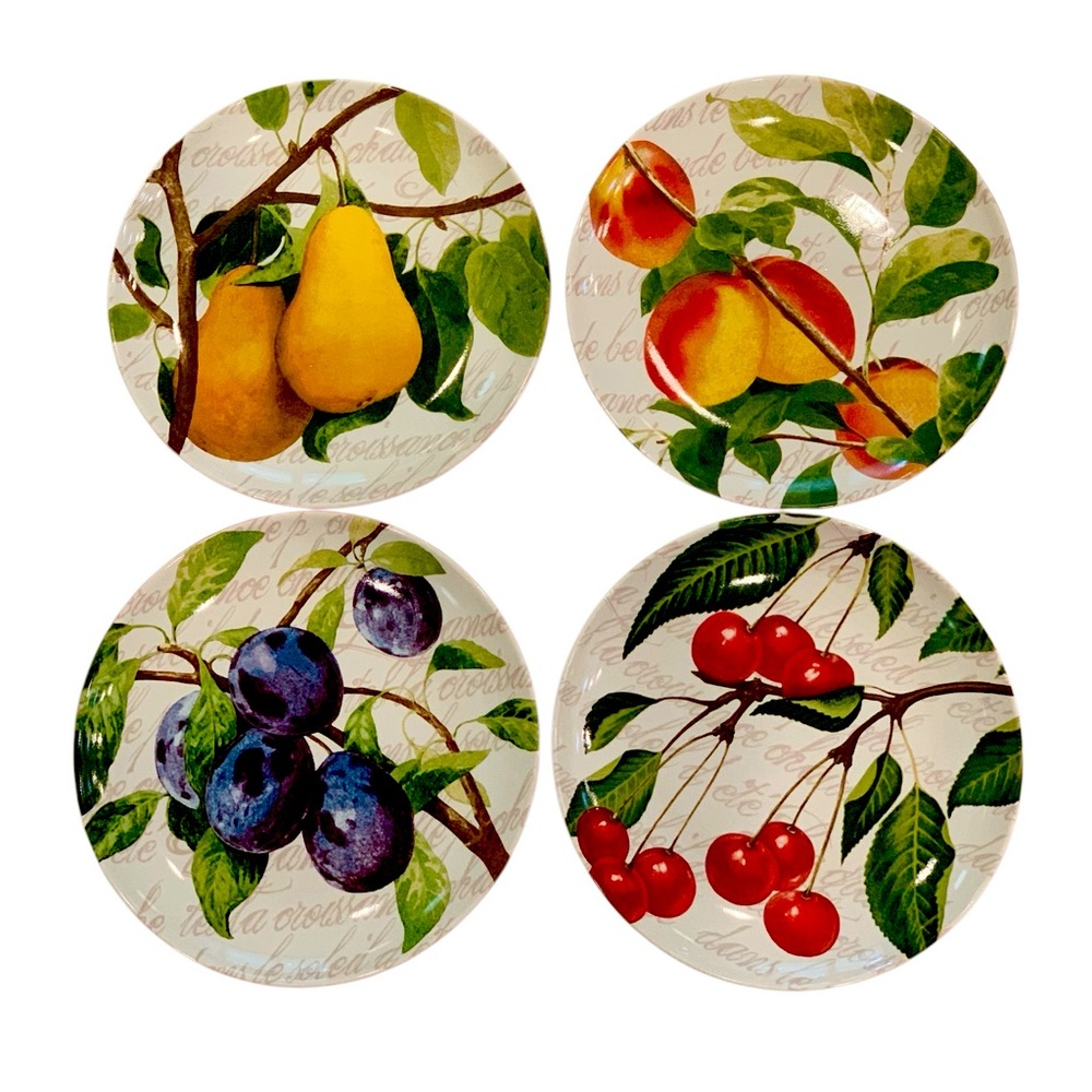 Set of 4 “Fruit Market” Fine China- Porcelain Plates by 222 Fifth -Décor or Use